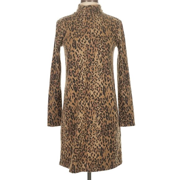 Zara Dresses & Skirts - Zara Chic Animal Print Long Sleeve Dress with Mock Turtleneck